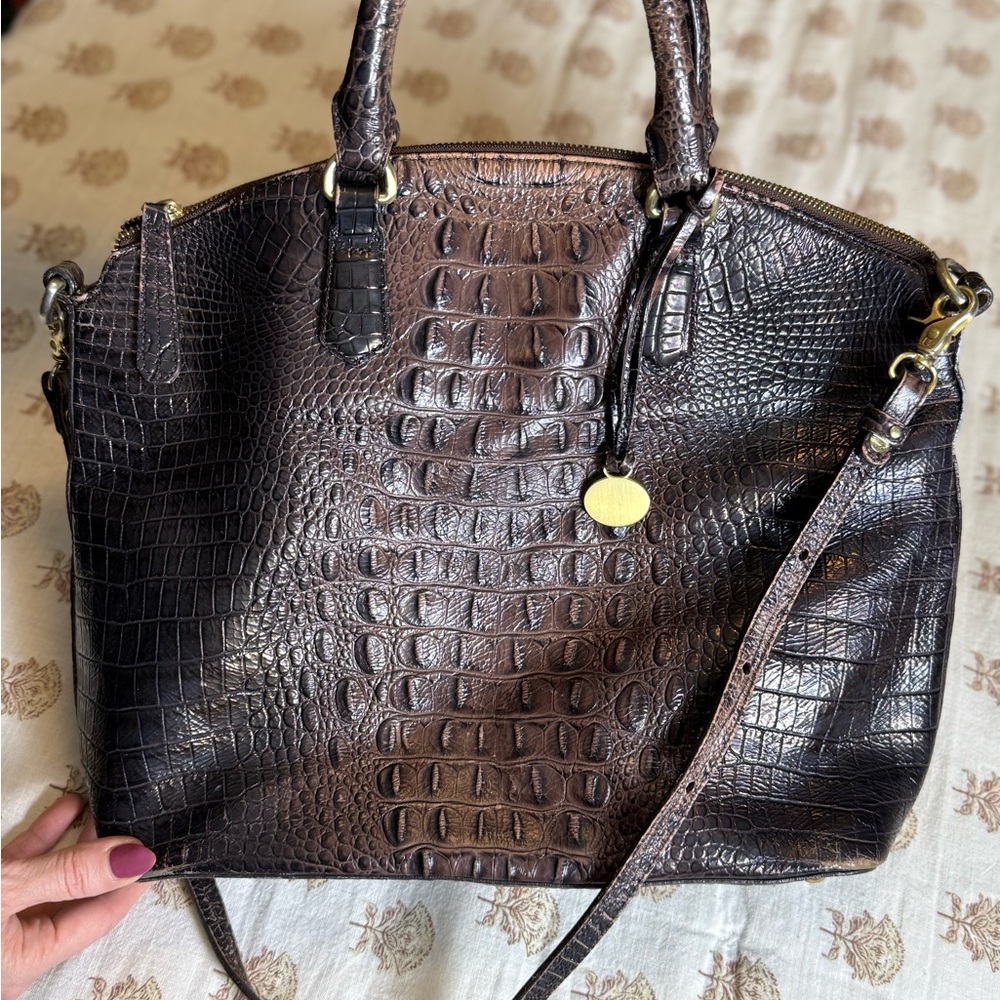 Brahmin Brown Crocodile-Embossed Leather Handbag